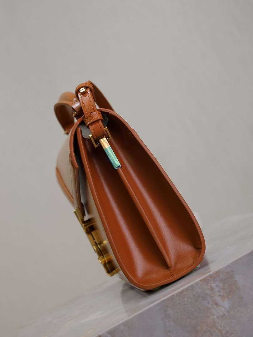 YSL 623930 Cassandra Mini Top Handle In Box Saint Laurent Tan
