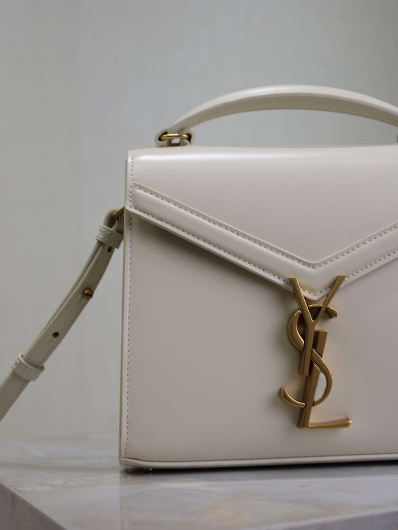 YSL 623930 Cassandra Mini Top Handle In Box Saint Laurent White