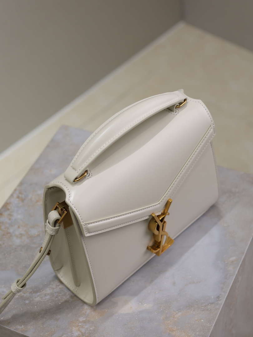 YSL 623930 Cassandra Mini Top Handle In Box Saint Laurent White