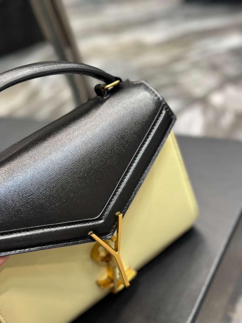 YSL 623930 Cassandra Mini Top Handle In Box Saint Laurent Black & Yellow