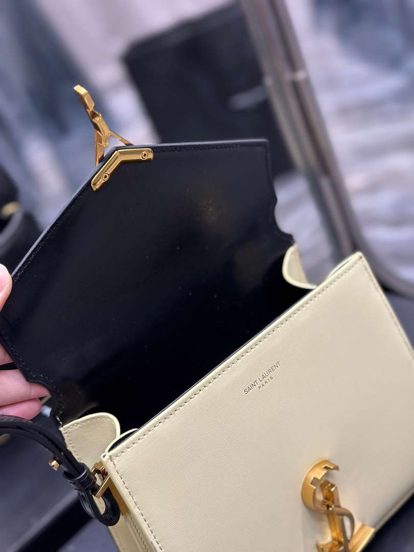 YSL 623930 Cassandra Mini Top Handle In Box Saint Laurent Black & Yellow