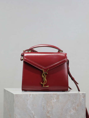 YSL 623930 Cassandra Mini Top Handle In Box Saint Laurent Wine Red - Default Title - View 1