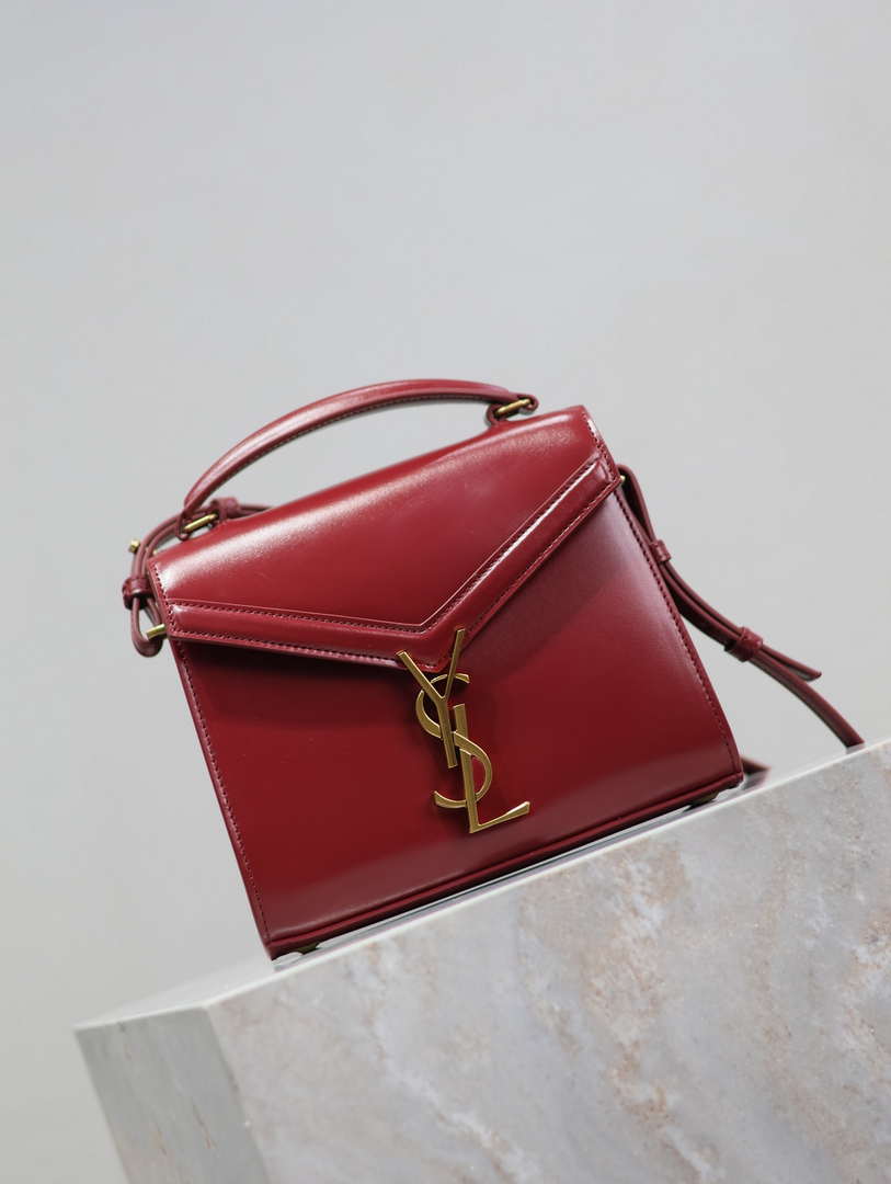 YSL 623930 Cassandra Mini Top Handle In Box Saint Laurent Wine Red