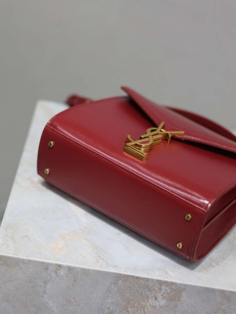 YSL 623930 Cassandra Mini Top Handle In Box Saint Laurent Wine Red