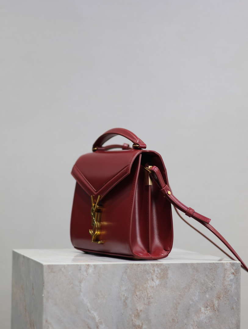 YSL 623930 Cassandra Mini Top Handle In Box Saint Laurent Wine Red
