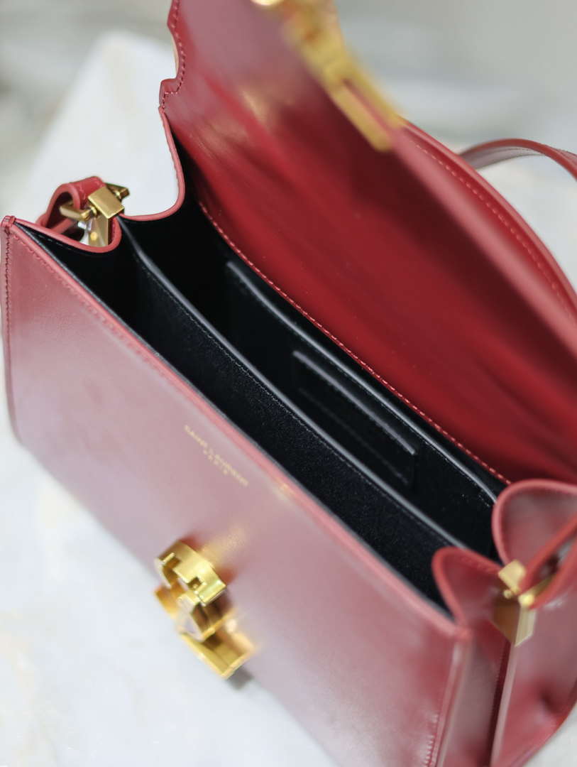 YSL 623930 Cassandra Mini Top Handle In Box Saint Laurent Wine Red