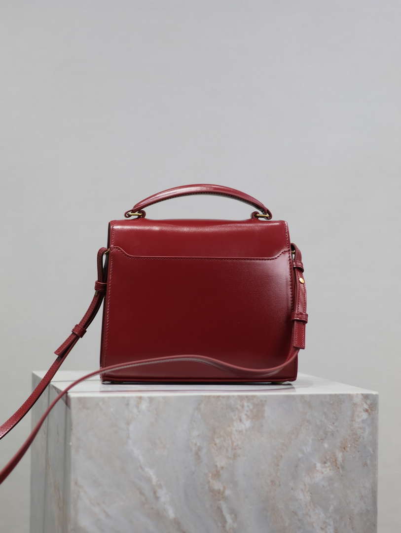 YSL 623930 Cassandra Mini Top Handle In Box Saint Laurent Wine Red