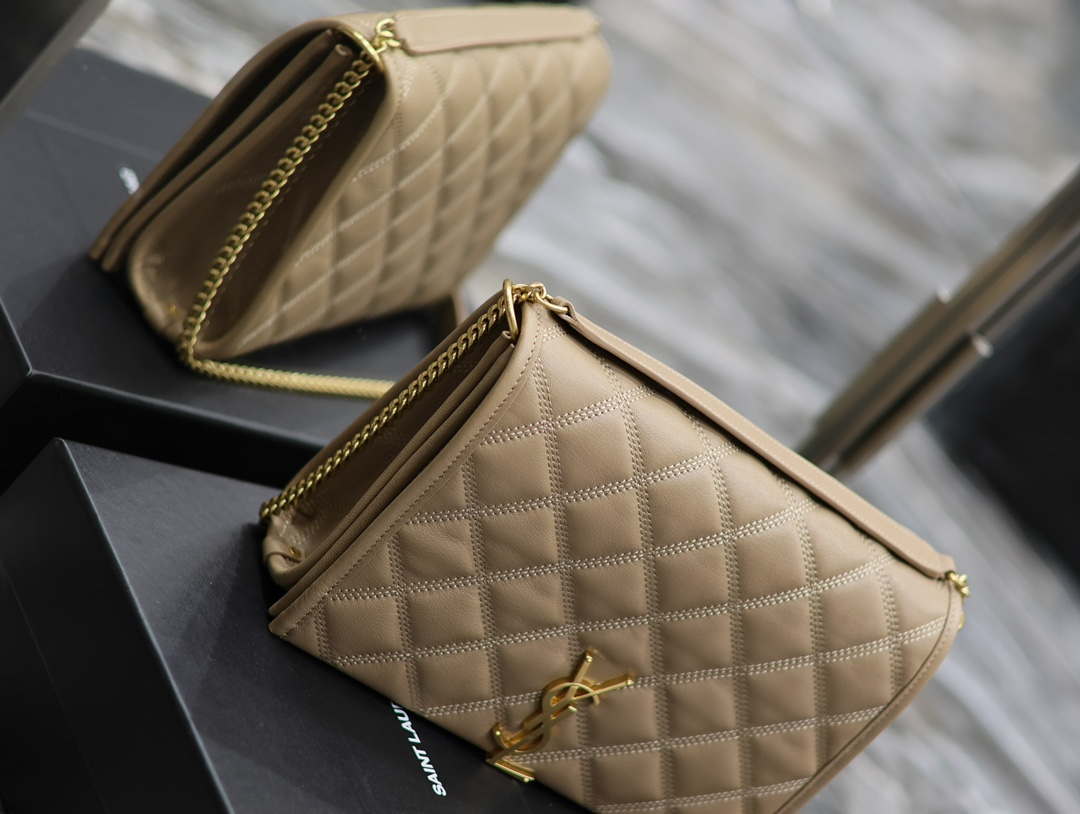 YSL 629246 Saint Laurent Becky Chain Shoulder Bag 25cm Leather Apricot - Default Title - View 3