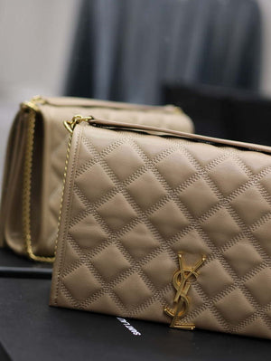 YSL 629246 Saint Laurent Becky Chain Shoulder Bag 25cm Leather Apricot - Default Title - View 4