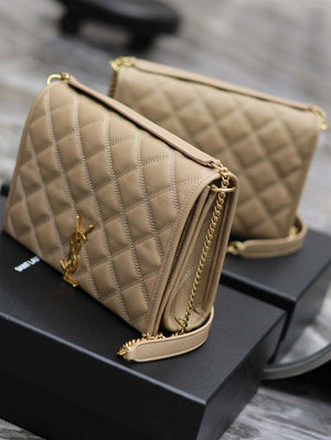 YSL 629246 Saint Laurent Becky Chain Shoulder Bag 25cm Leather Apricot - Default Title - View 5