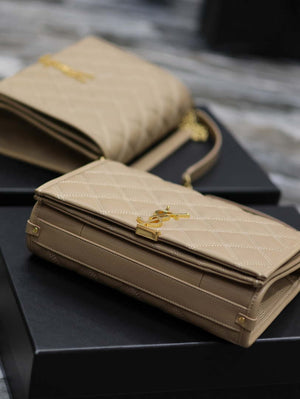 YSL 629246 Saint Laurent Becky Chain Shoulder Bag 25cm Leather Apricot - Default Title - View 6