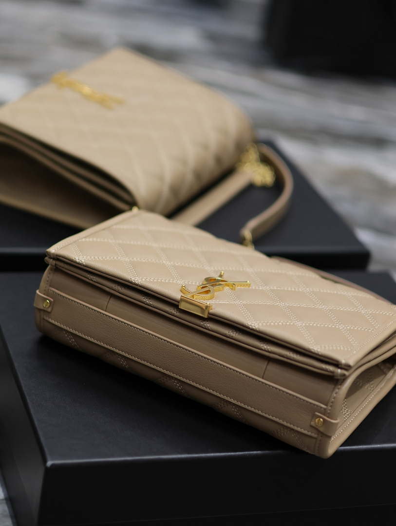 YSL 629246 Saint Laurent Becky Chain Shoulder Bag 25cm Leather Apricot - Default Title - View 6