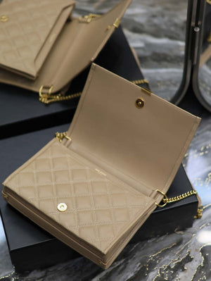 YSL 629246 Saint Laurent Becky Chain Shoulder Bag 25cm Leather Apricot - Default Title - View 7
