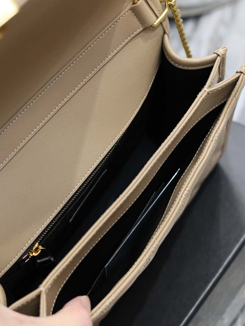 YSL 629246 Saint Laurent Becky Chain Shoulder Bag 25cm Leather Apricot - Default Title - View 8