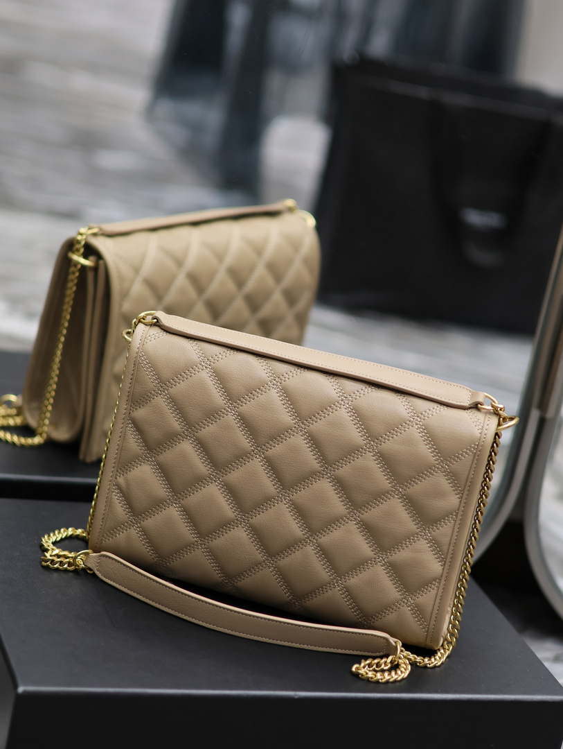 YSL 629246 Saint Laurent Becky Chain Shoulder Bag 25cm Leather Apricot - Default Title - View 9