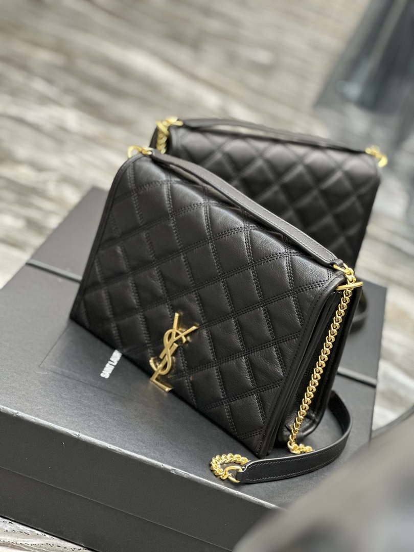 YSL 629246 Saint Laurent Becky Chain Shoulder Bag 25cm Leather Black - Default Title - View 1