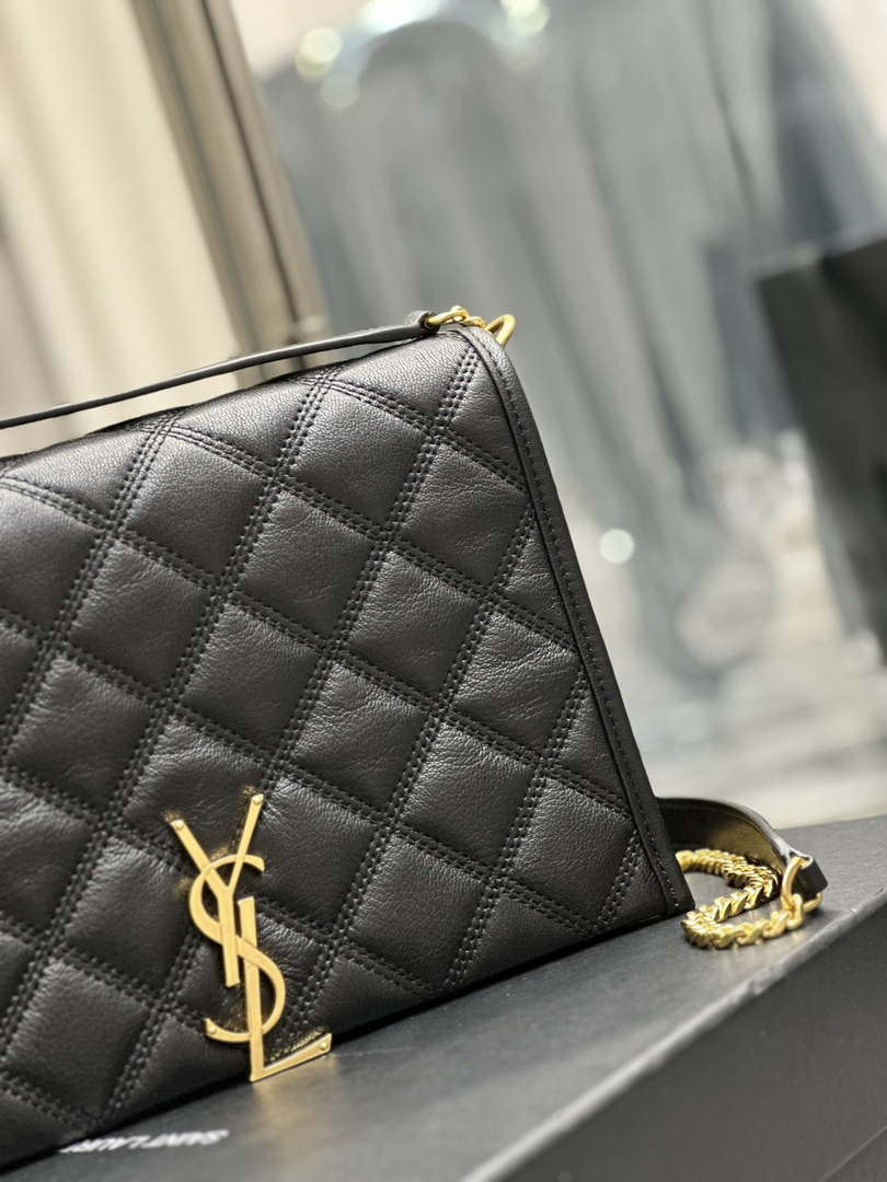 YSL 629246 Saint Laurent Becky Chain Shoulder Bag 25cm Leather Black - Default Title - View 2