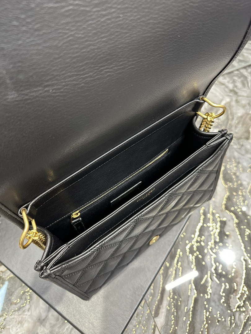 YSL 629246 Saint Laurent Becky Chain Shoulder Bag 25cm Leather Black - Default Title - View 4