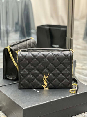 YSL 629246 Saint Laurent Becky Chain Shoulder Bag 25cm Leather Black - Default Title - View 5