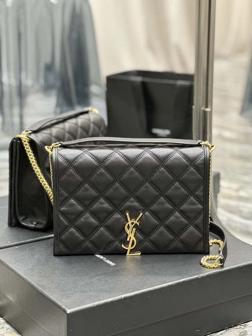 YSL 629246 Saint Laurent Becky Chain Shoulder Bag 25cm Leather Black - Default Title - View 5