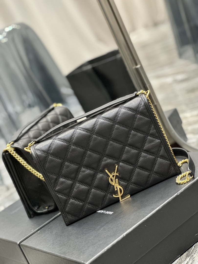 YSL 629246 Saint Laurent Becky Chain Shoulder Bag 25cm Leather Black - Default Title - View 6