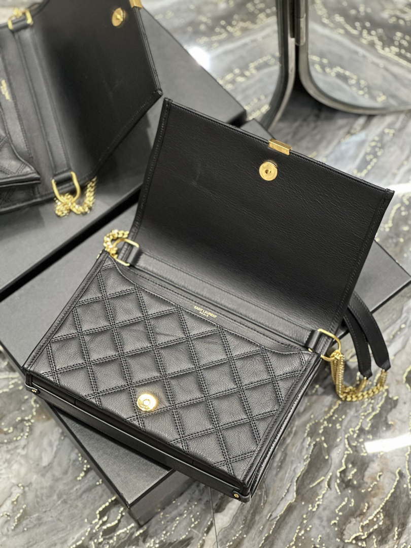 YSL 629246 Saint Laurent Becky Chain Shoulder Bag 25cm Leather Black - Default Title - View 9