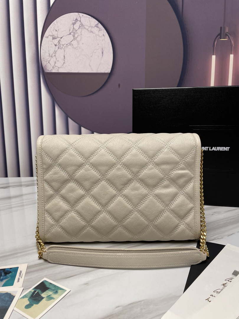 YSL 629246 Saint Laurent Becky Chain Shoulder Bag 25cm Leather Beige Silver