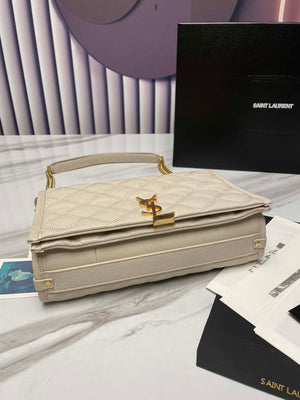 YSL 629246 Saint Laurent Becky Chain Shoulder Bag 25cm Leather Beige Silver - Default Title - View 4