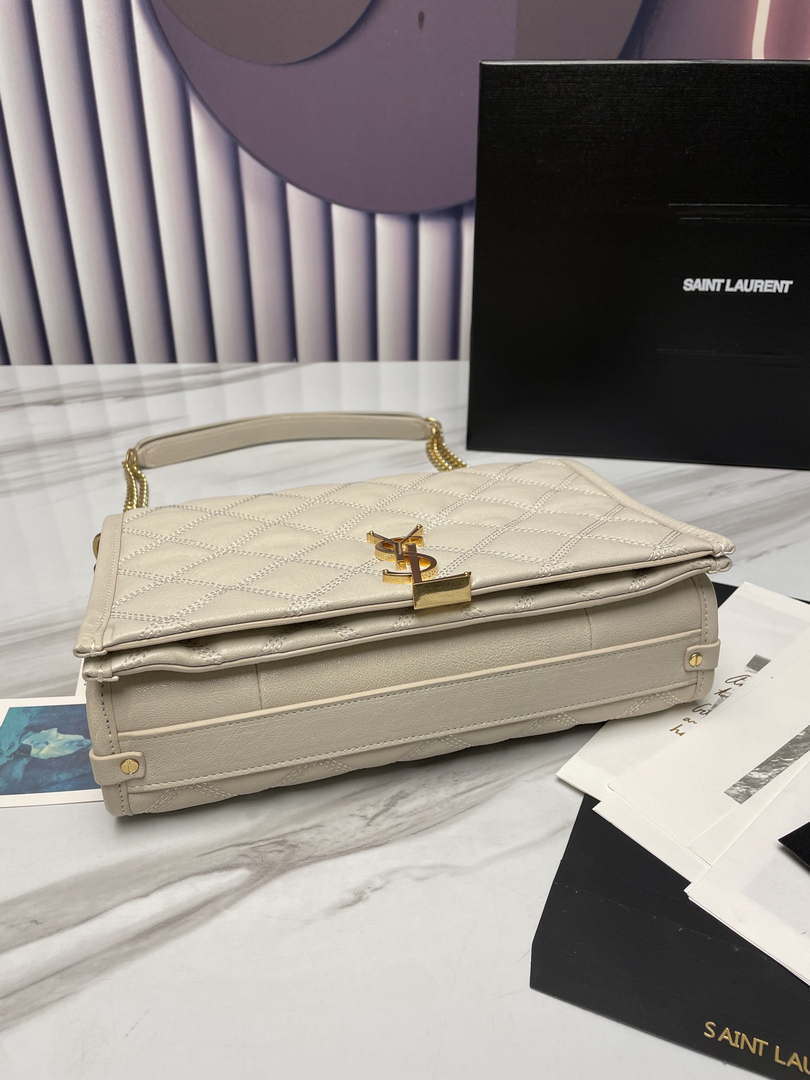 YSL 629246 Saint Laurent Becky Chain Shoulder Bag 25cm Leather Beige Silver - Default Title - View 4