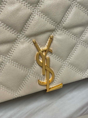YSL 629246 Saint Laurent Becky Chain Shoulder Bag 25cm Leather Beige Silver - Default Title - View 5
