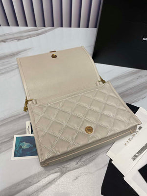 YSL 629246 Saint Laurent Becky Chain Shoulder Bag 25cm Leather Beige Silver - Default Title - View 6