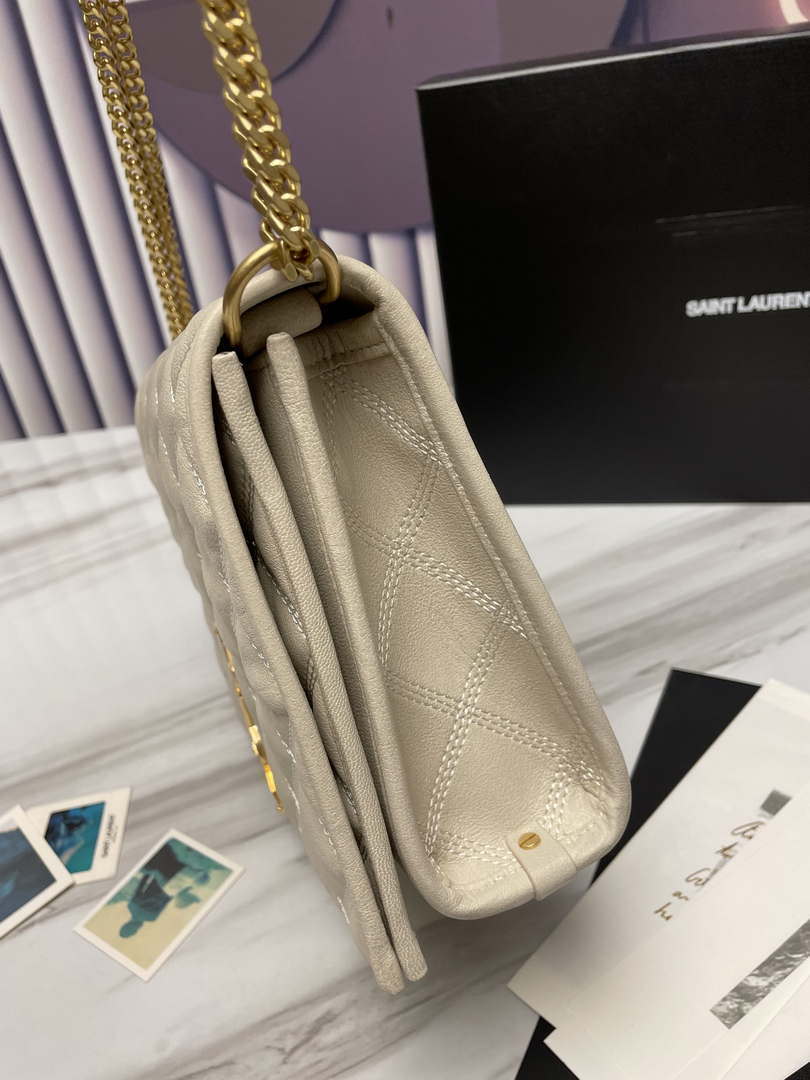 YSL 629246 Saint Laurent Becky Chain Shoulder Bag 25cm Leather Beige Silver