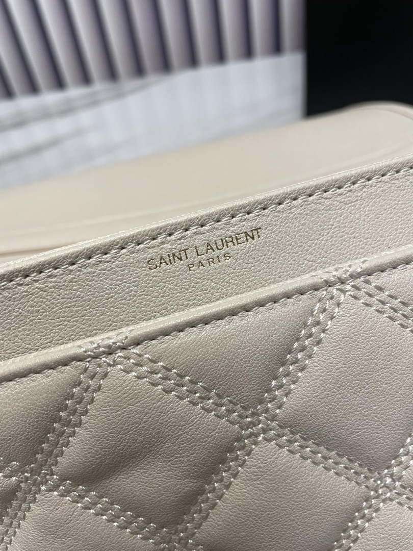 YSL 629246 Saint Laurent Becky Chain Shoulder Bag 25cm Leather Beige Silver - Default Title - View 8