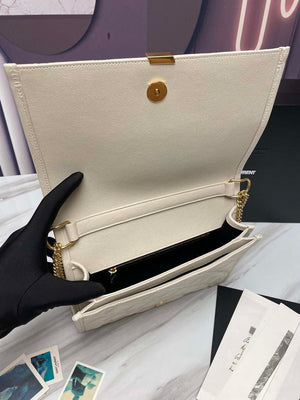 YSL 629246 Saint Laurent Becky Chain Shoulder Bag 25cm Leather Beige Silver - Default Title - View 9
