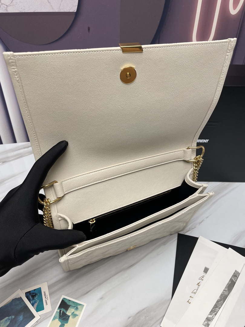 YSL 629246 Saint Laurent Becky Chain Shoulder Bag 25cm Leather Beige Silver - Default Title - View 9