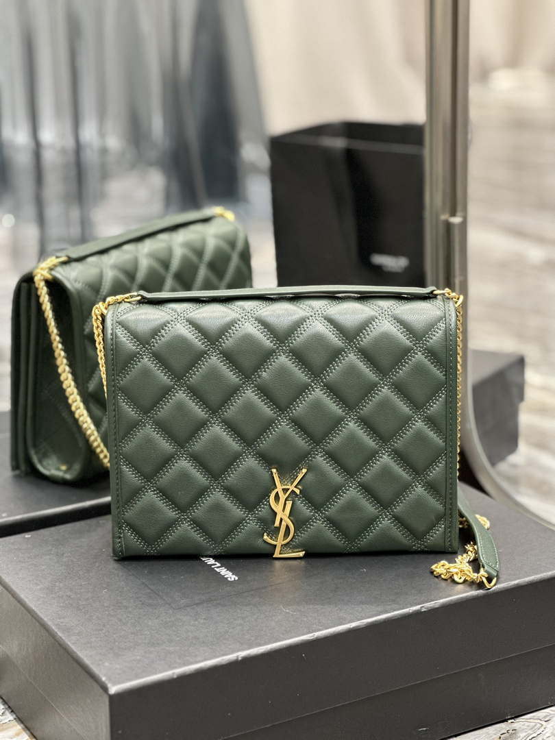 YSL 629246 Saint Laurent Becky Chain Shoulder Bag 25cm Leather Green - Default Title - View 1