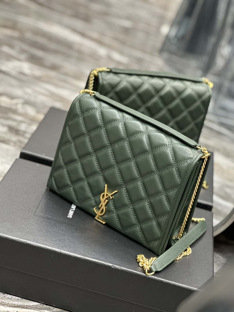 YSL 629246 Saint Laurent Becky Chain Shoulder Bag 25cm Leather Green
