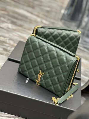 YSL 629246 Saint Laurent Becky Chain Shoulder Bag 25cm Leather Green - Default Title - View 3