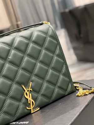 YSL 629246 Saint Laurent Becky Chain Shoulder Bag 25cm Leather Green - Default Title - View 4