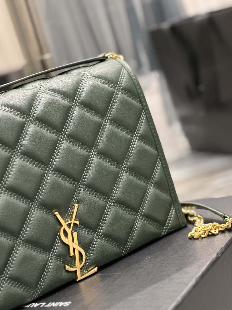 YSL 629246 Saint Laurent Becky Chain Shoulder Bag 25cm Leather Green - Default Title - View 4