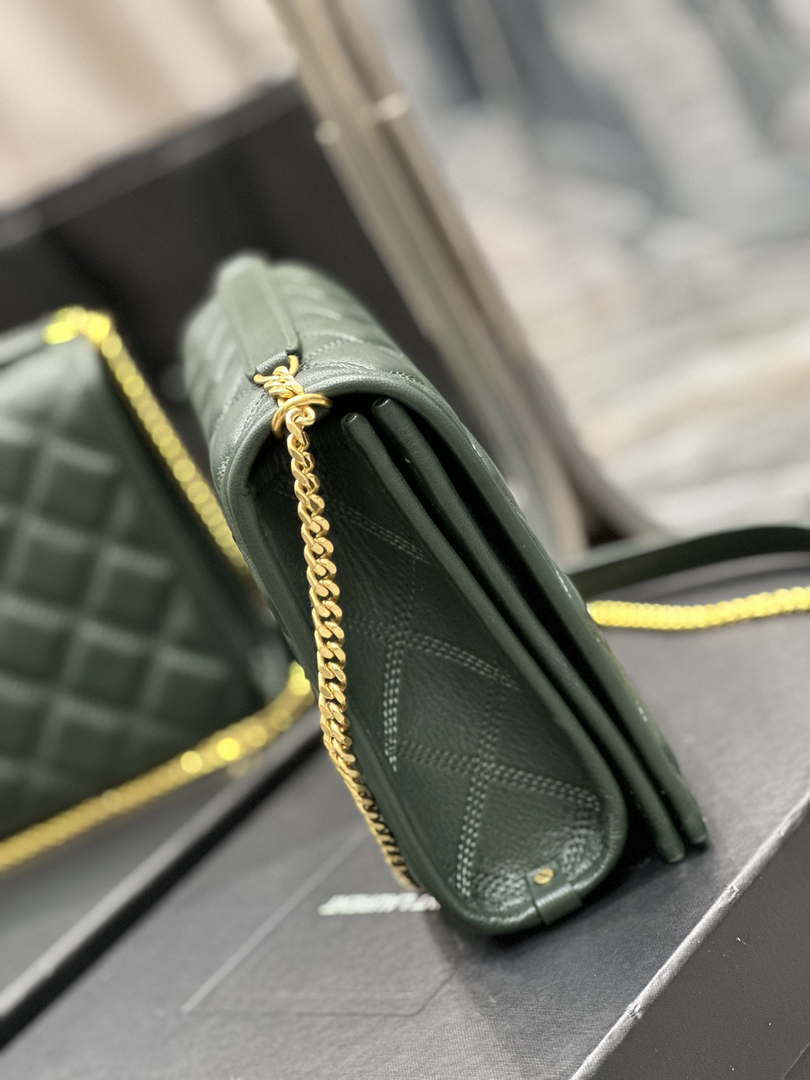 YSL 629246 Saint Laurent Becky Chain Shoulder Bag 25cm Leather Green