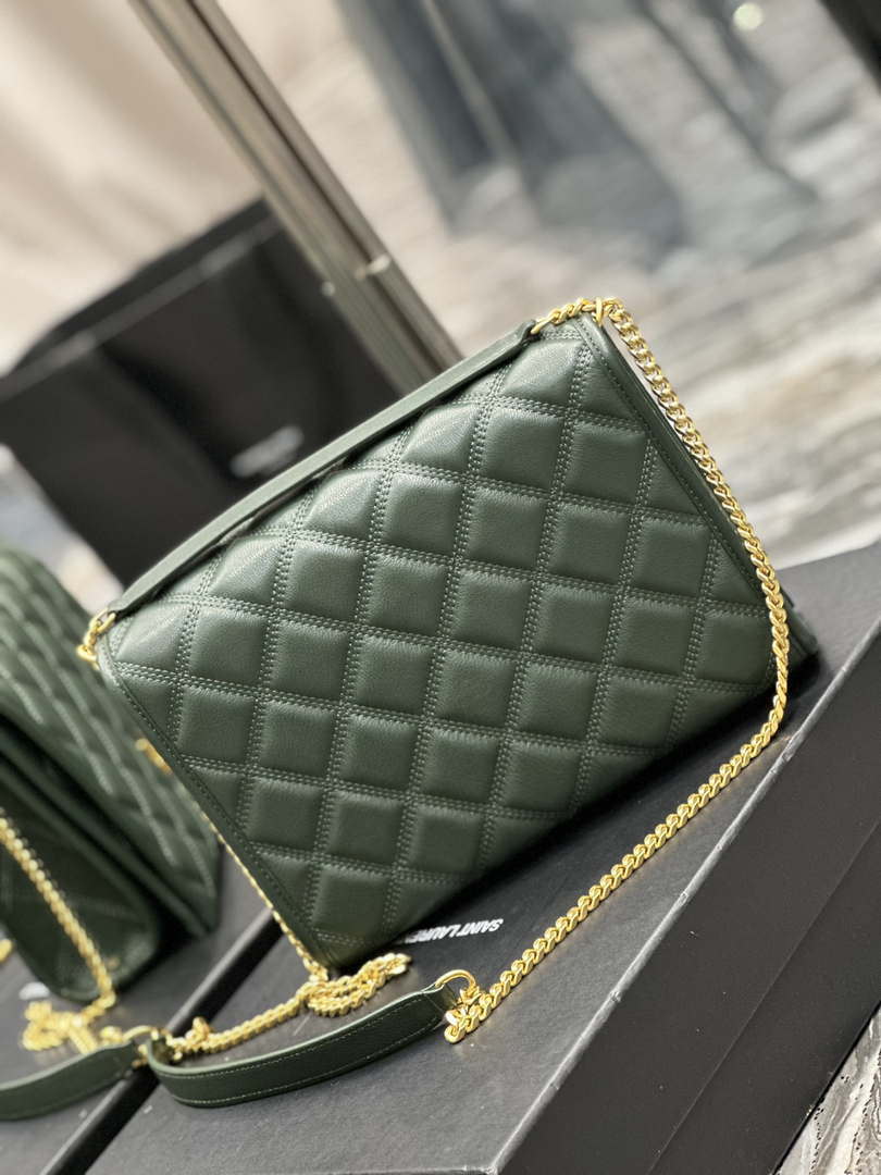 YSL 629246 Saint Laurent Becky Chain Shoulder Bag 25cm Leather Green