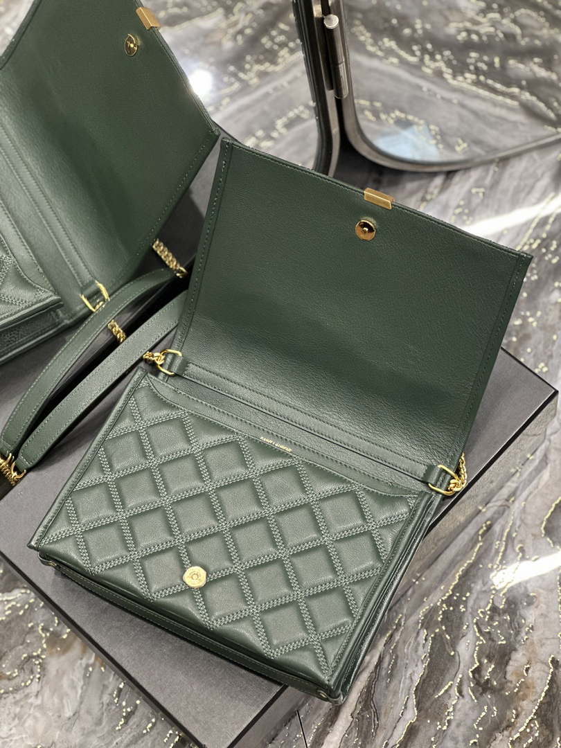 YSL 629246 Saint Laurent Becky Chain Shoulder Bag 25cm Leather Green