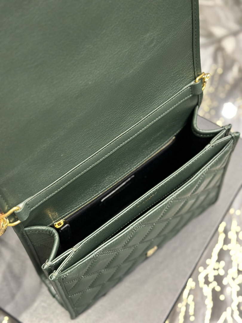 YSL 629246 Saint Laurent Becky Chain Shoulder Bag 25cm Leather Green
