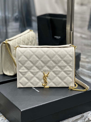 YSL 629246 Saint Laurent Becky Chain Shoulder Bag 25cm Leather White - Default Title - View 1