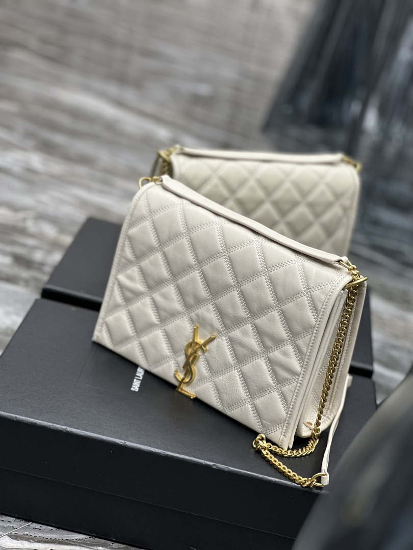 YSL 629246 Saint Laurent Becky Chain Shoulder Bag 25cm Leather White - Default Title - View 2