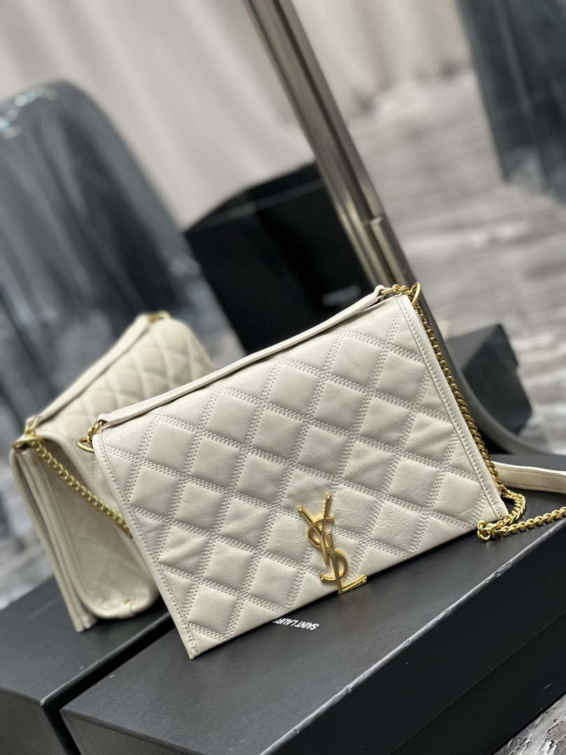 YSL 629246 Saint Laurent Becky Chain Shoulder Bag 25cm Leather White