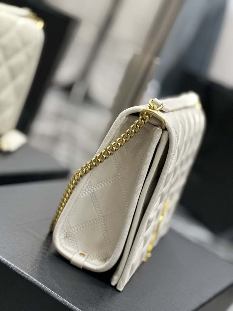 YSL 629246 Saint Laurent Becky Chain Shoulder Bag 25cm Leather White