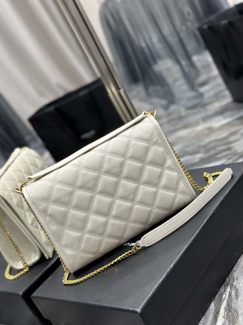 YSL 629246 Saint Laurent Becky Chain Shoulder Bag 25cm Leather White