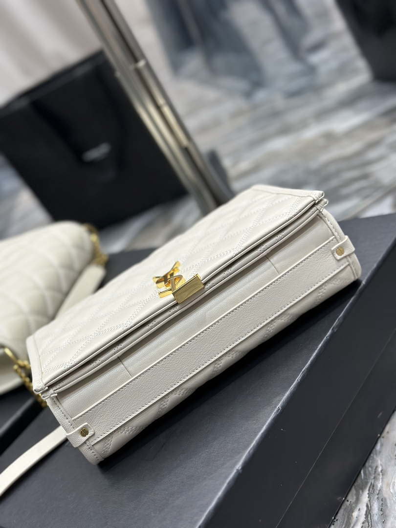 YSL 629246 Saint Laurent Becky Chain Shoulder Bag 25cm Leather White